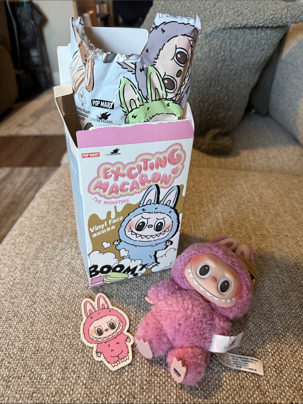 Authentic POP MART Exciting Macaron Pink Plush Monster Toy - Lychee Berry